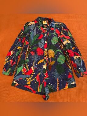 FARM Rio Tropical Print Long-Sleeve Romper - Navy, Red, Green & Yellow